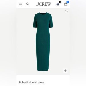 Jcrew ribbed knit midi dress. Spruce green.